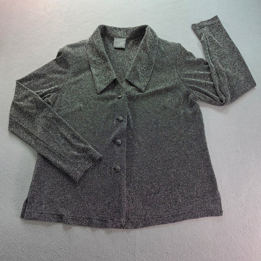 Vintage Rabbit Rabbit Metallic Glitter Button Up Top Silver 10P 90s Y2K Glam